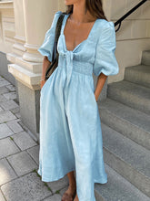 Midikleid aus Leinen und Baumwolle mit Bindeband vorne